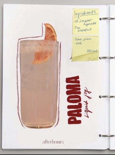 Paloma cocktail menu page for afterhours